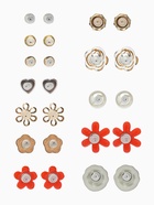 Серьги пусеты One year, 12 пар, цветочное ассорти, бело-розовые в золоте - Фото 3