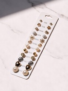 Серьги пусеты One year, 12 пар, цветочное настроение, белые в золоте - Фото 10