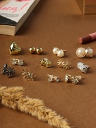 Серьги пусеты One year, 12 пар, цветочное настроение, белые в золоте - Фото 3