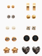 Серьги пусеты 12 пар One year, сердцем к сердцу, цветные в золоте - Фото 2