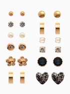 Серьги пусеты 12 пар One year, сердцем к сердцу, цветные в золоте - Фото 1