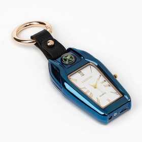 Зажигалка электронная с часами, компасом и фонарём, USB, спираль, 7.5 х 2.5 х 2 см, синяя