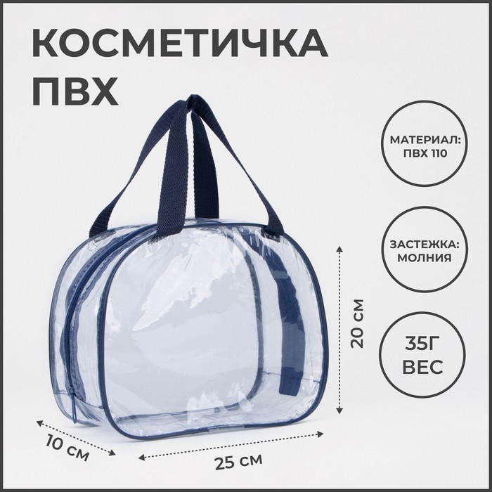 

Косметичка на молнии, цвет прозрачный/синий
