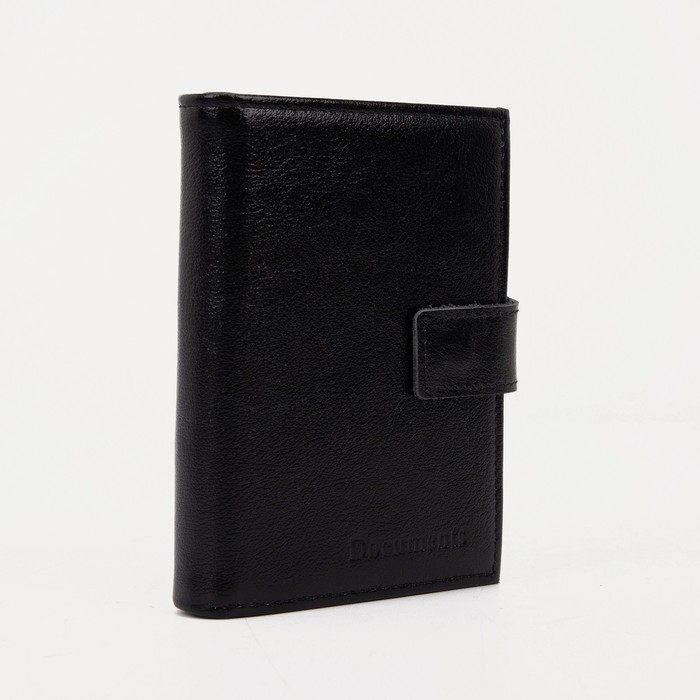 Портмоне мужское на кнопке, отдел для автодокументов и паспорта, чёрное - Фото 1