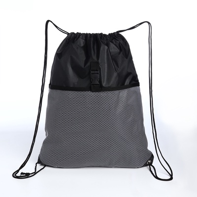 Мешок для обуви на шнурке, наружный карман-сетка, чёрный