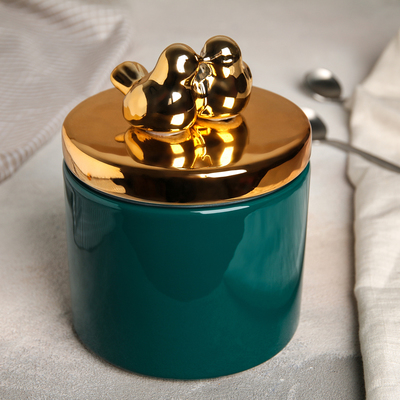 Банка керамическая для сыпучих продуктов «Золотое крыло», 800 мл, цвет зелёный