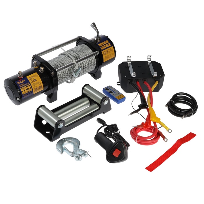 Лебедка электрическая ТУНДРА, 12V, 9500 lb (4.3 т), 5.5 л.с., до 9.8 м/мин, 8.3 мм × 28 м - Фото 1