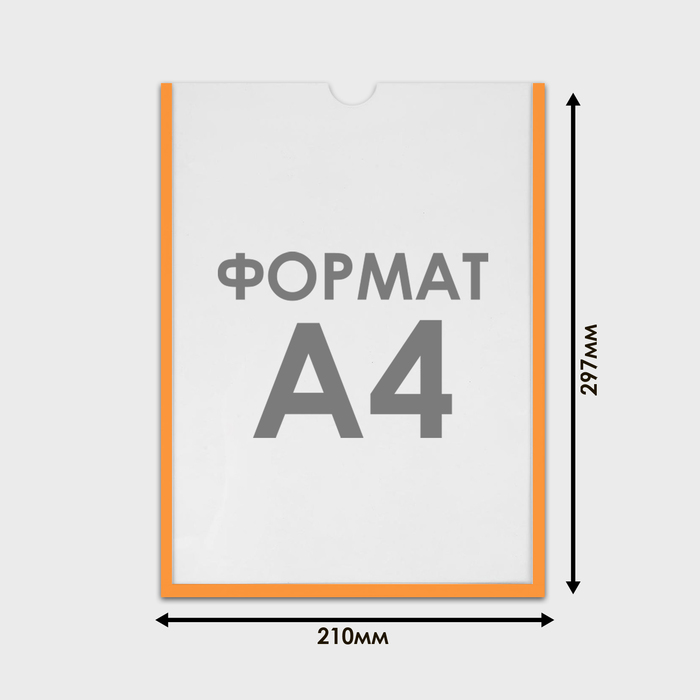 Карман для информации плоский А4, вертикальный, пластик, без скотча, цвет оранжевый - фото 1908537121