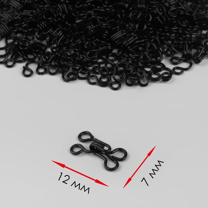 Крючок пришивной №1, 12 × 7 мм, 100 шт, цвет чёрный