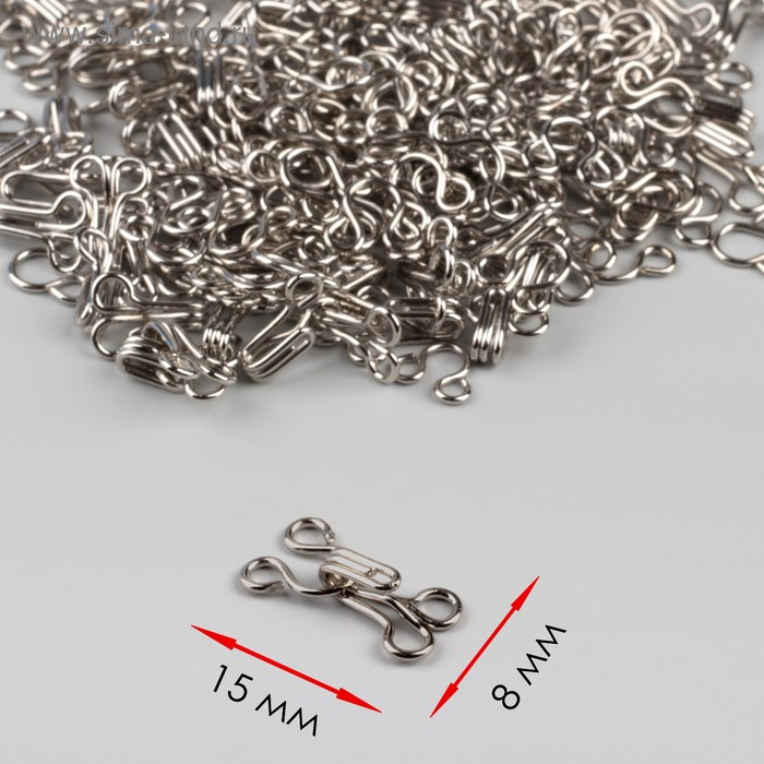 Крючок пришивной №2, 15×8 мм, 100 шт., цвет серебряный