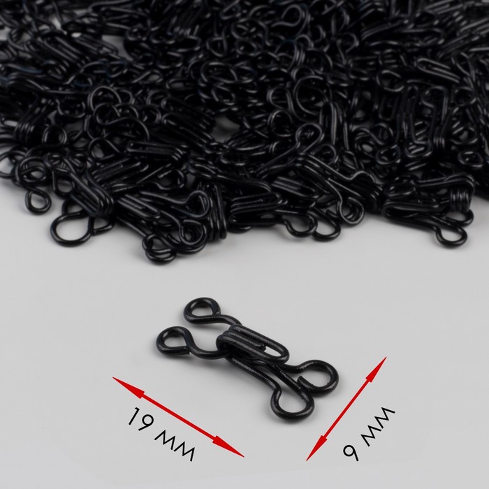 Крючок пришивной №3, 19 × 9 мм, 100 шт, цвет чёрный