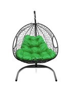 Кресло - кокон подвесное «Для двоих», 130×68×186 см, с искусственным ротангом, чёрное, с зелёной подушкой  (артикул 4723831)  большой выбор товаров оптом и в розницу по низким ценам с доставкой