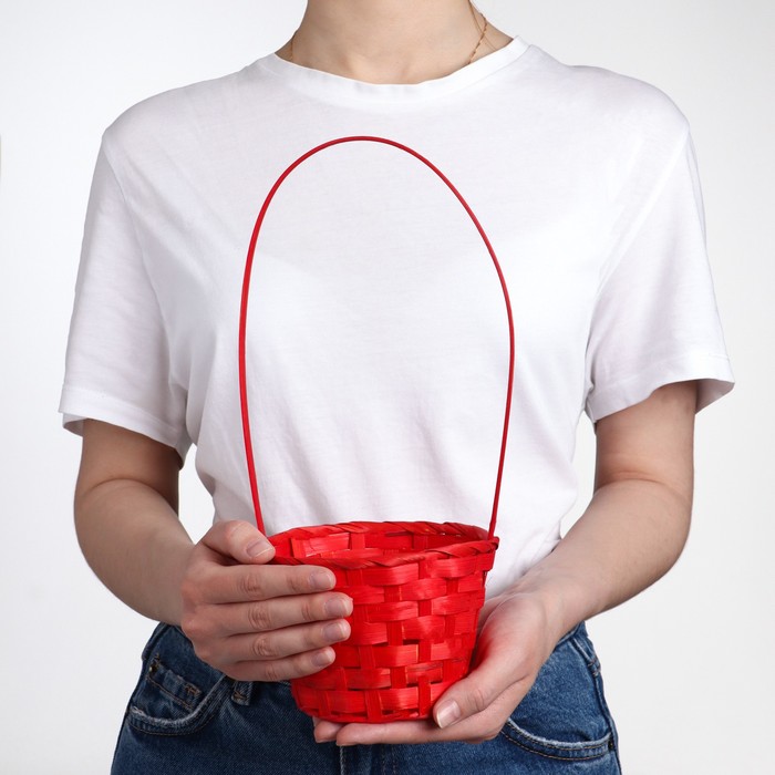 Корзина плетёная, бамбук, d=13xH9.5/28 см, красный - Фото 1
