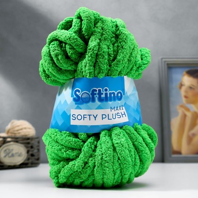 Пряжа фантазийная 100% полиэстер "Softy plush maxi" 250 гр 22 м травяной зелёный