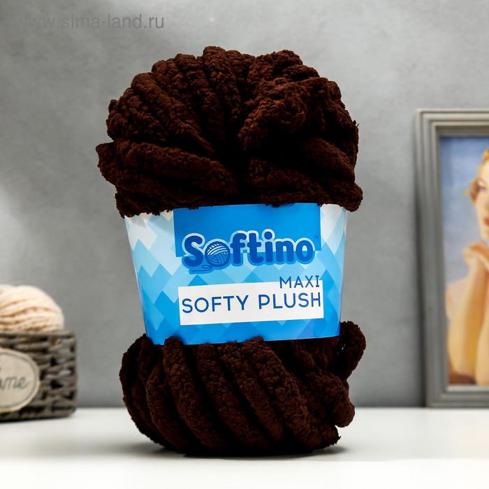 Пряжа фантазийная 100% полиэстер "Softy plush maxi" 250 гр 22 м тёмный шоколад - Фото 1