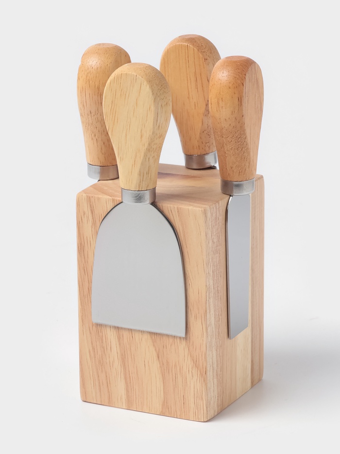 Набор ножей для подачи сыра, 4 шт., на магнитной подставке, 8.5×8.5×16.5 см, бежевый - Фото 1