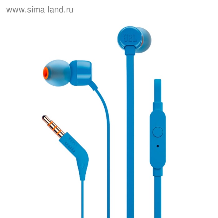 Наушники JBL T110 BLU, вакуумные, 1.2 м, проводные, синие - Фото 1