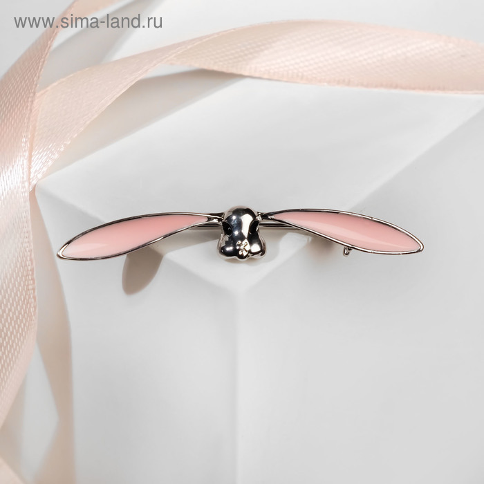 Брошь «Зайчик» с большими ушами, цвет розовый в серебре - Фото 1