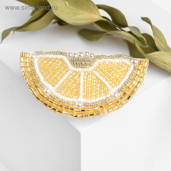 Брошь «Лимон» бисерный, цвет жёлтый - Фото 1