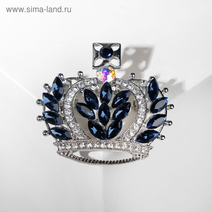 Брошь «Корона», цвет бело-синий в серебре - Фото 1