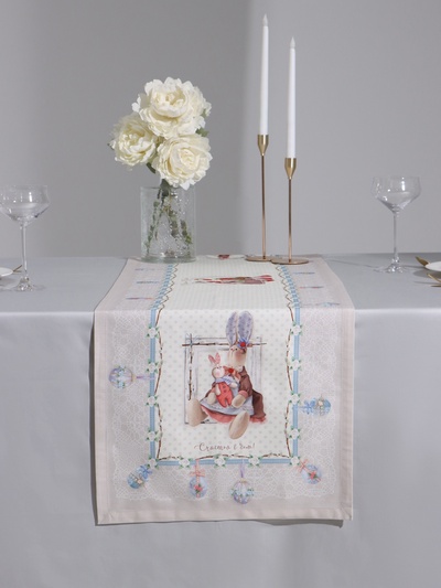 Дорожка на стол Этель «Пасхальные Тильды», 40×146 см, 100% хлопок, саржа 190 г/м², белая/розовая