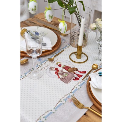 Дорожка на стол Этель «Пасхальные Тильды», 40×146 см, 100% хлопок, саржа 190 г/м², белая/розовая