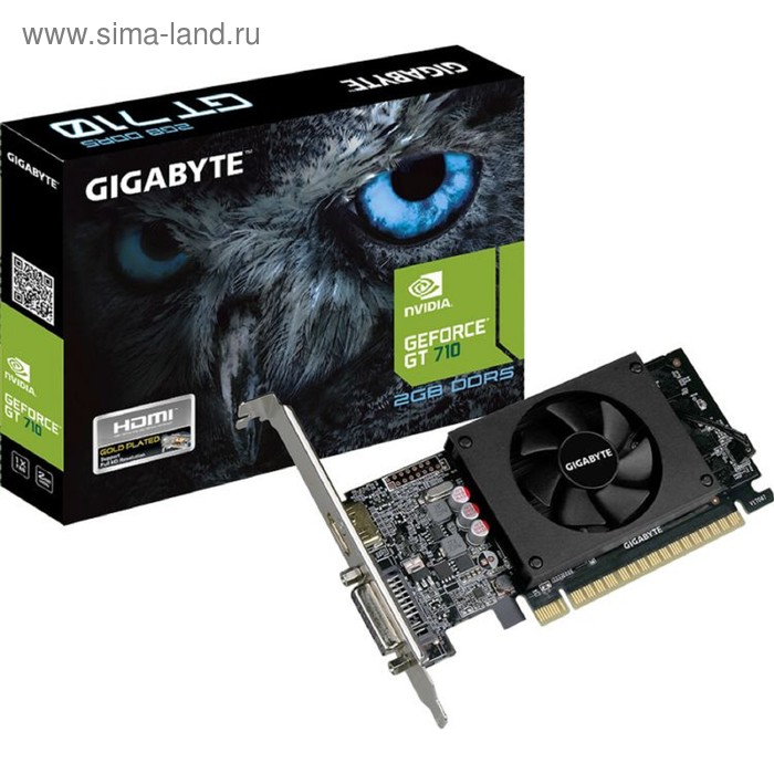 Видеокарта Gigabyte nVidia GeForce GT 710, 2Гб, 64bit, GDDR5, DVI, HDMI, CRT, HDCP - Фото 1