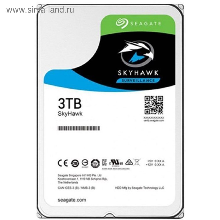 Жесткий диск Seagate Original Skyhawk, 3Тб, SATA-III, 3.5" - Фото 1