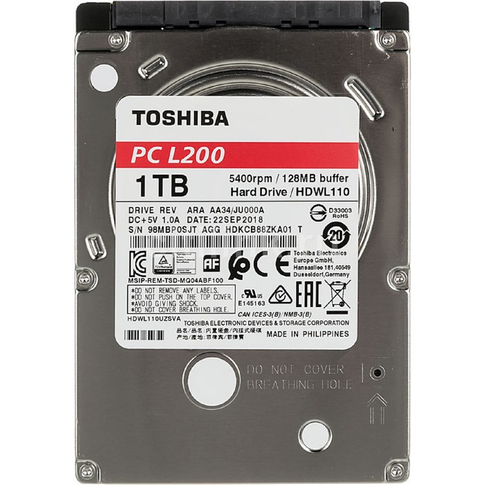 Жесткий диск Toshiba L200 Slim, 1Тб, SATA-III, 2.5