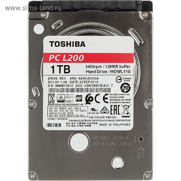 Жесткий диск Toshiba L200 Slim, 1Тб, SATA-III, 2.5" - Фото 1