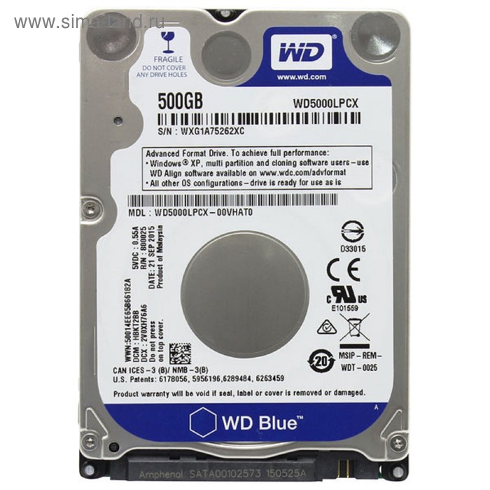 Жесткий диск WD Original WD5000LPCX Blue, 500Гб, SATA-III, 2.5" - Фото 1
