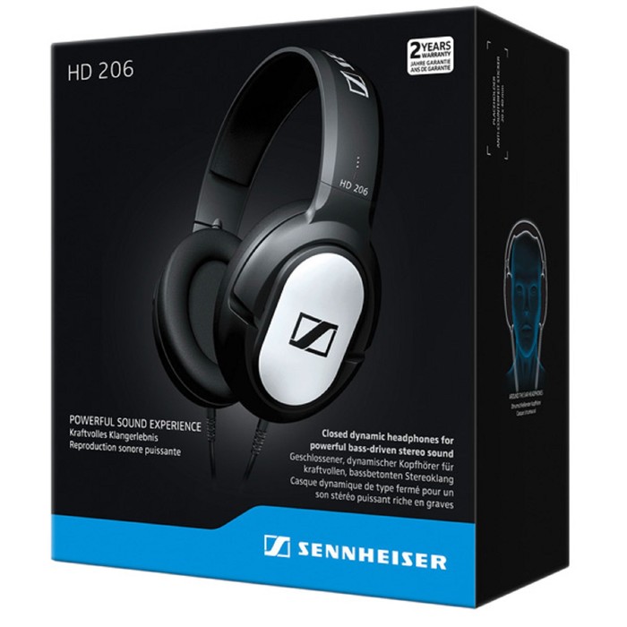 Наушники Sennheiser HD 206, накладные, 3м, проводные, черно-серебристые - фото 51297195