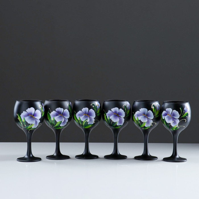 Набор бокалов для вина "Цветы" 6 шт, 220 мл, микс - фото 1907079675