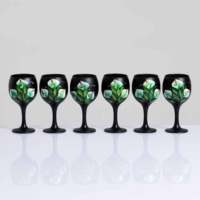 Набор бокалов для вина "Цветы" 6 шт, 220 мл, микс - фото 1907079677