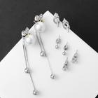 Пуссеты 4 пары "Волшебство" пчелка на жемчужине, белые в серебре - фото 25630835