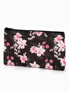Косметичка с цветочками, на молнии, чёрная - Фото 1