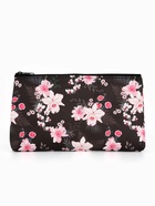 Косметичка с цветочками, на молнии, чёрная - Фото 5