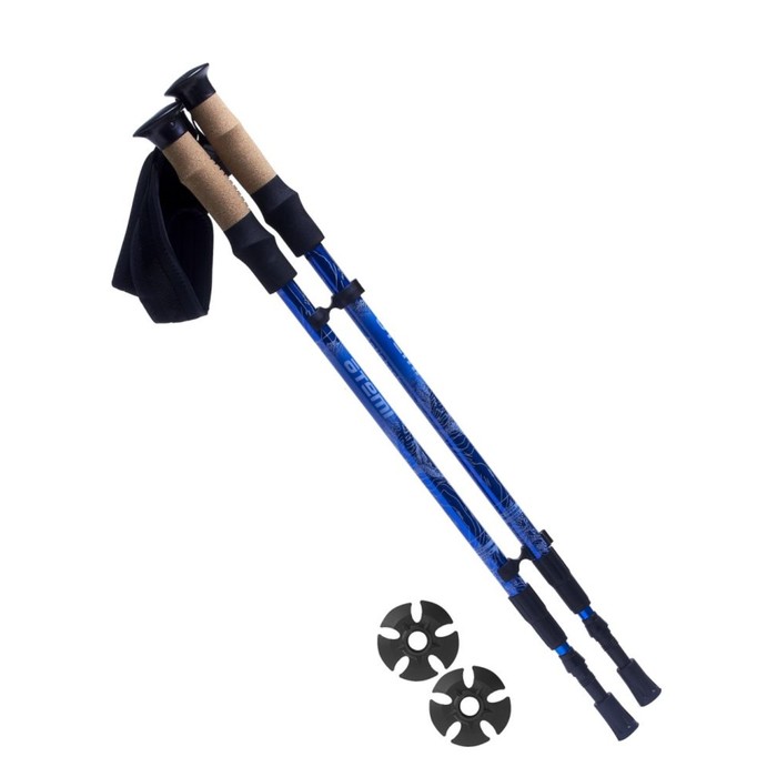 Трекинговые палки Atemi, телескопические, 18/16/14 мм, Twist Lock, Anti-Shock, размер 65-135 см, цвет синий - Фото 1