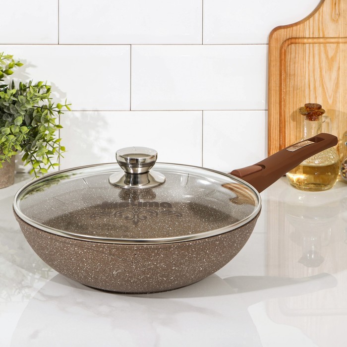 Сковорода - вок Мечта «Гранит Brown», d=28 см, съёмная ручка, антипригарное покрытие, литой алюминий, коричневая - Фото 1