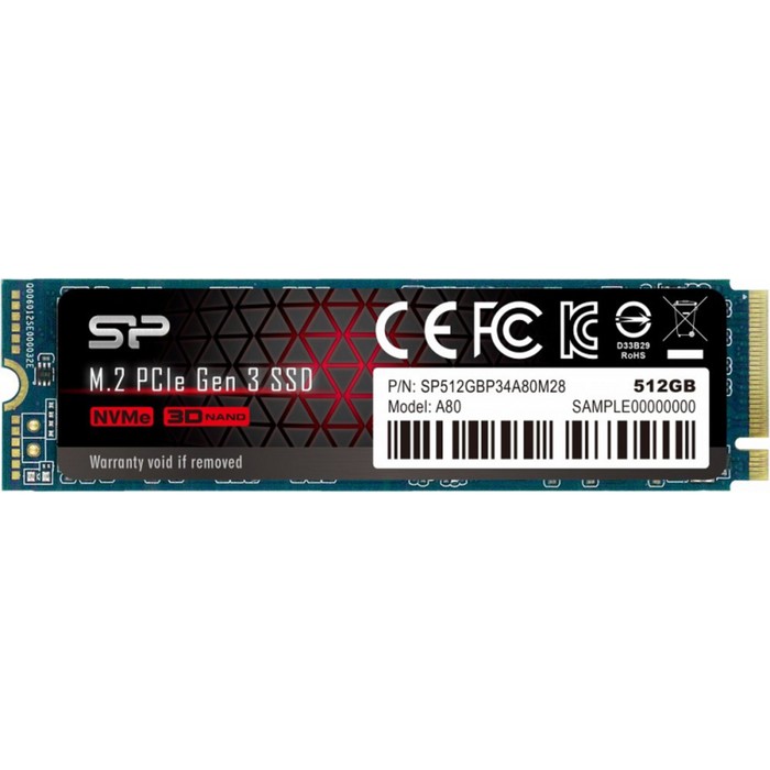 Накопитель SSD Silicon Power M-Series M.2 2280 SP512GBP34A80M28, 512Гб, PCI-E x4