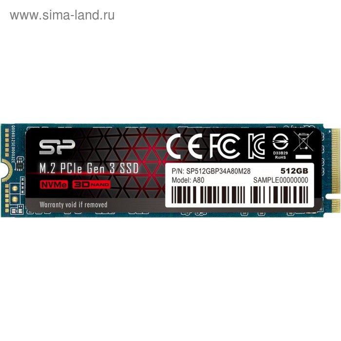 Накопитель SSD Silicon Power M-Series M.2 2280 SP512GBP34A80M28, 512Гб, PCI-E x4 - Фото 1