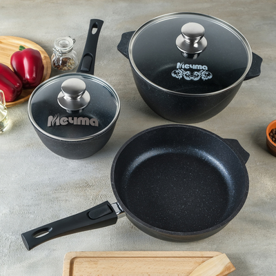 Набор посуды «Гранит Star»: сковорода d=26 см, ковш 1.7 л, кастрюля 5 л, антипригарное покрытие, тёмно-синий