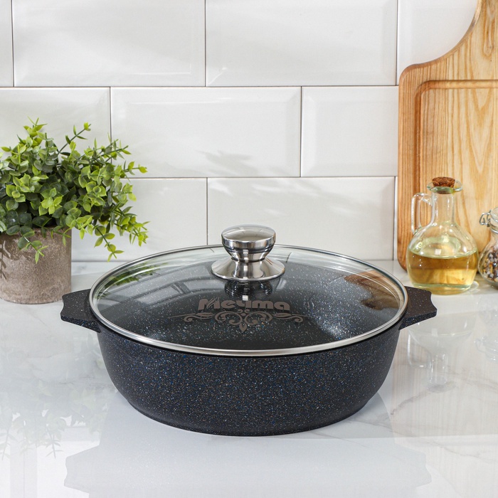 Жаровня Мечта «Гранит Star», 4 л, d=30 см, стеклянная крышка, антипригарное покрытие, серая - Фото 1