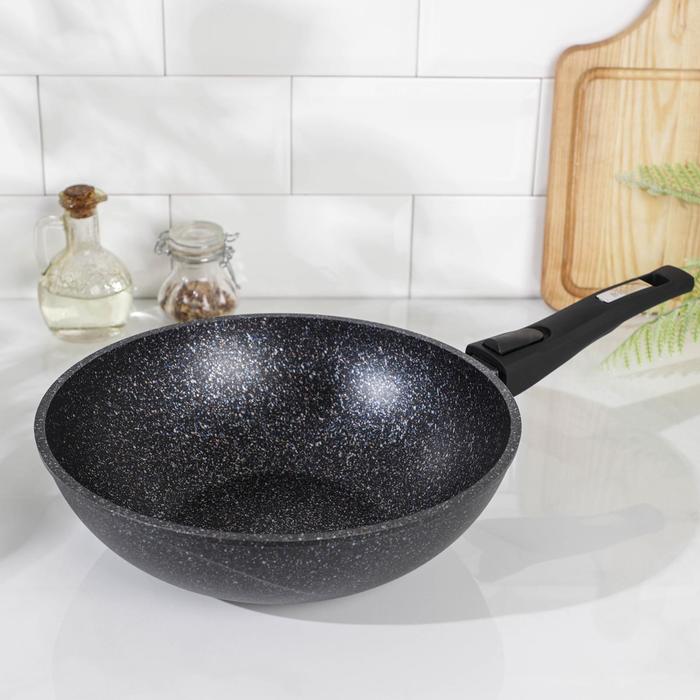 Сковорода - вок Мечта «Гранит Star», d=28 см, съёмная ручка, антипригарное покрытие, тёмно-синяя - Фото 1