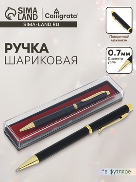 Ручка шариковая, подарочная, в пластиковом футляре, поворотная, «Эксперт», чёрная матовая с золотистыми вставками 592349