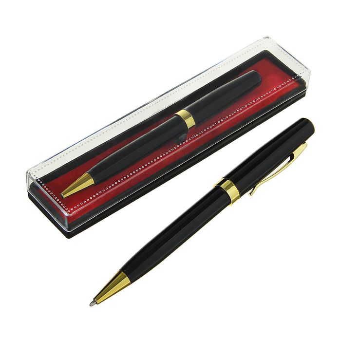 Ручка шариковая, подарочная, в пластиковом футляре, поворотная, "Линкольн", чёрная с золотистыми вставками - фото 1908227308