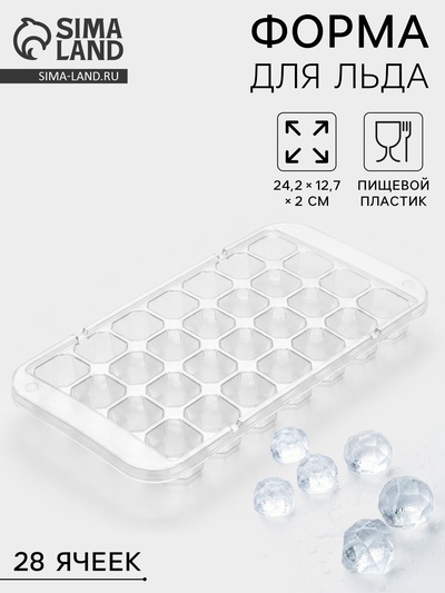 Форма для льда «Сапфир», 28 ячеек, 24×12.7×2 см, прозрачная
