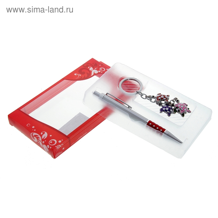Набор подарочный 2в1: ручка, брелок "Черепашки", цвет красный - Фото 1
