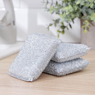 Набор губок для мытья посуды со стальной стружкой, 10×9×1,8 см, 3 шт