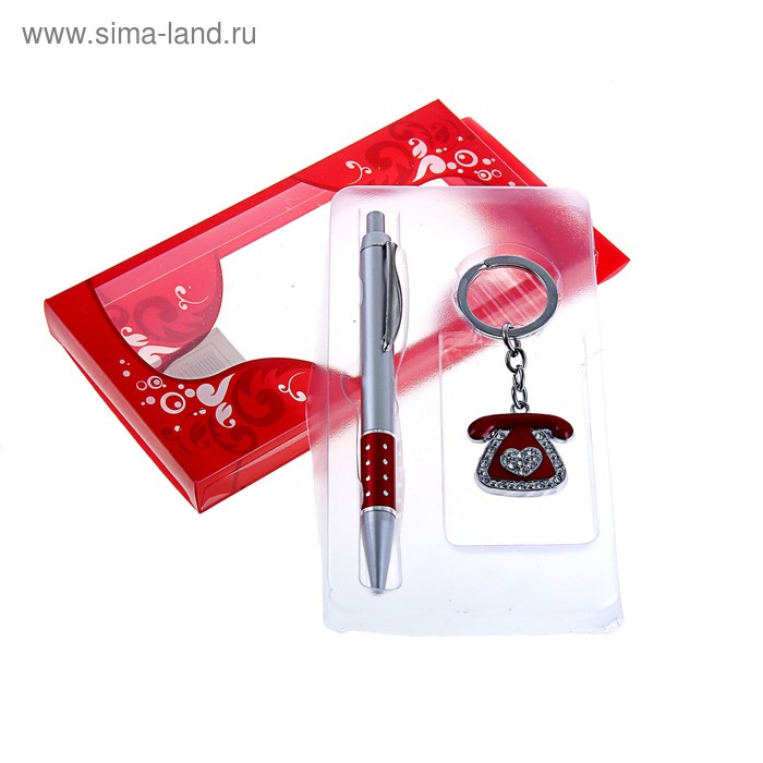 Набор подарочный 2в1: ручка, брелок "Телефон", цвет красный - Фото 1